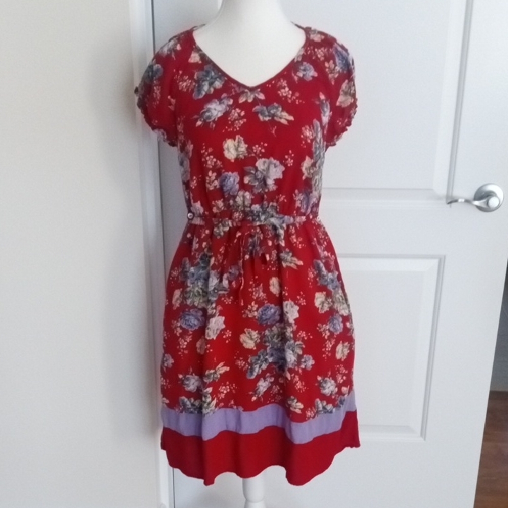 April Cornell Red Floral Casual Dress